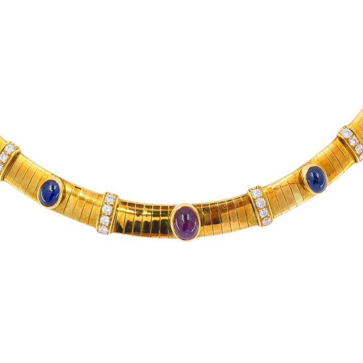 Vintage Van Cleef & Arpels 18k Gold Collar Necklace Sapphires Ruby Diamonds