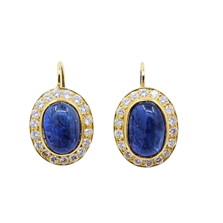 Sapphire Diamond Halo Earrings 14k Gold