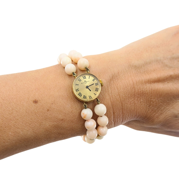 Baume & Mercier 14k Angel Skin Coral Double Strand Bracelet Watch, 1960s