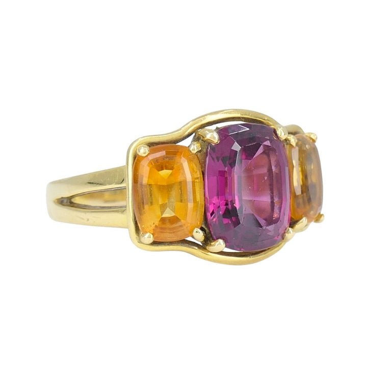 Verdura 18k Gold Rubellite and Madeira Citrine Three Stone Ring