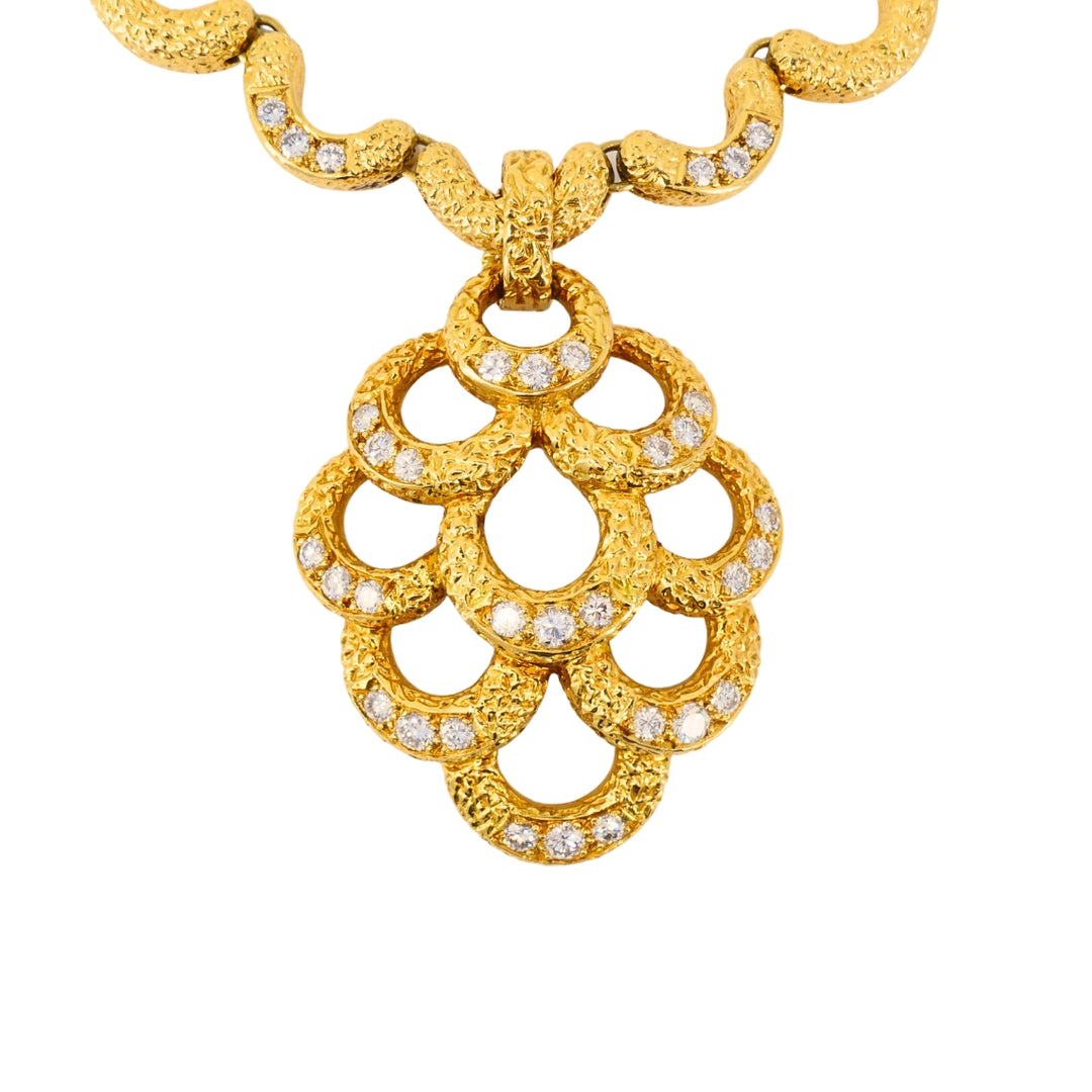 Diamond Necklace 18k Gold Vintage Scalloped - Fred Paris