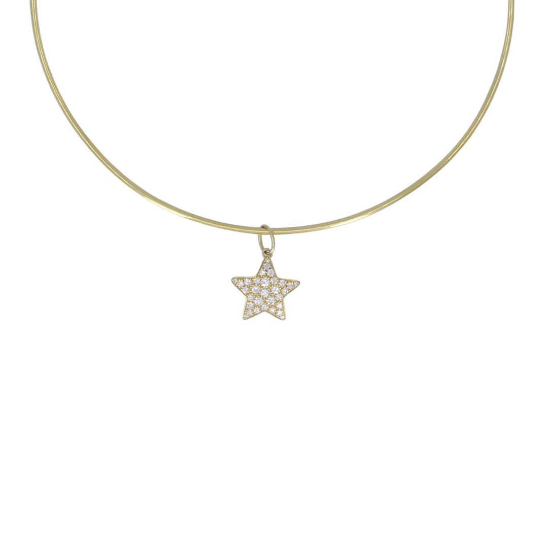 18k Yellow Gold Diamond Star Pendant Wire Choker Necklace