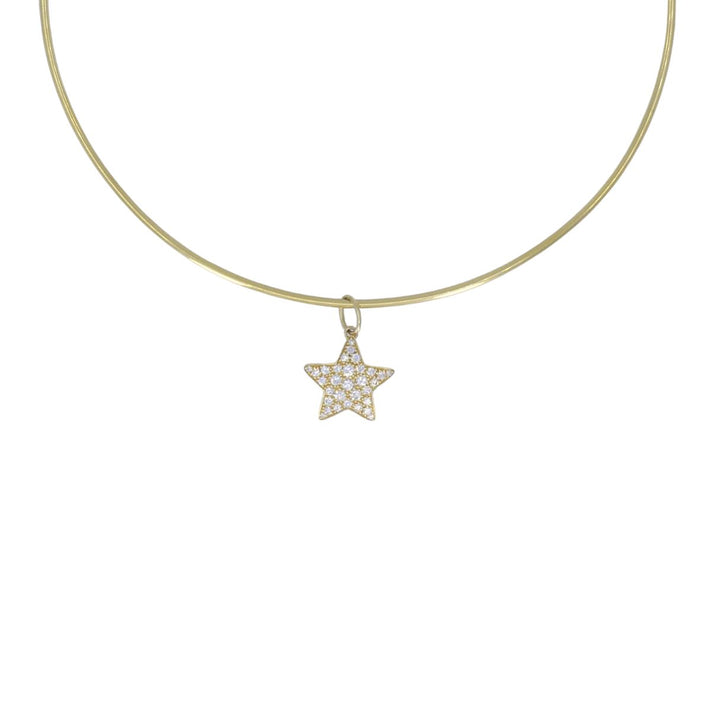 18k Yellow Gold Diamond Star Pendant Wire Choker Necklace