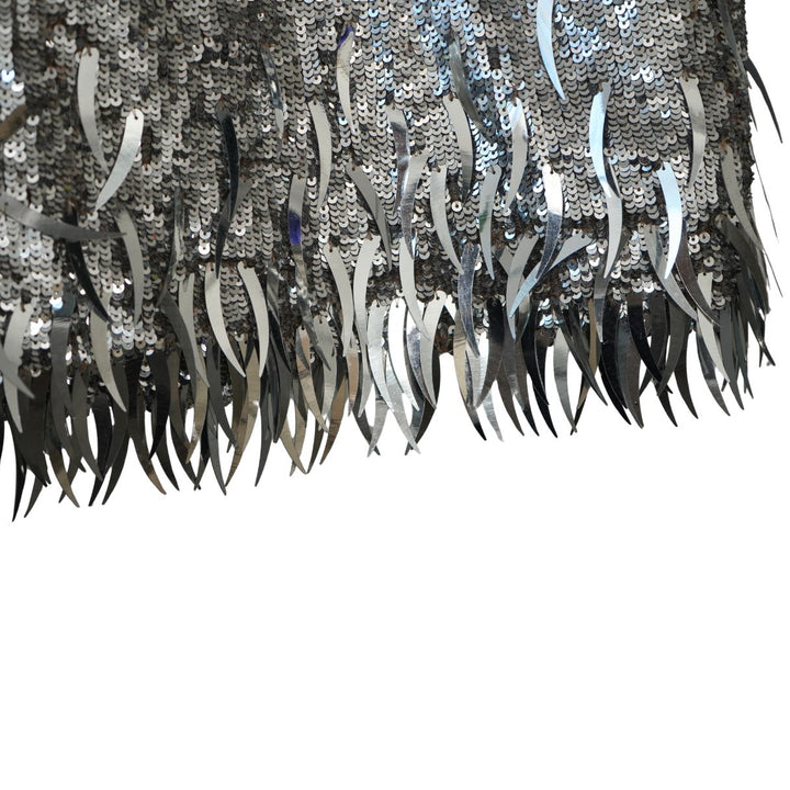 Oscar de la Renta Silver Sequined Fringe Mini Dress