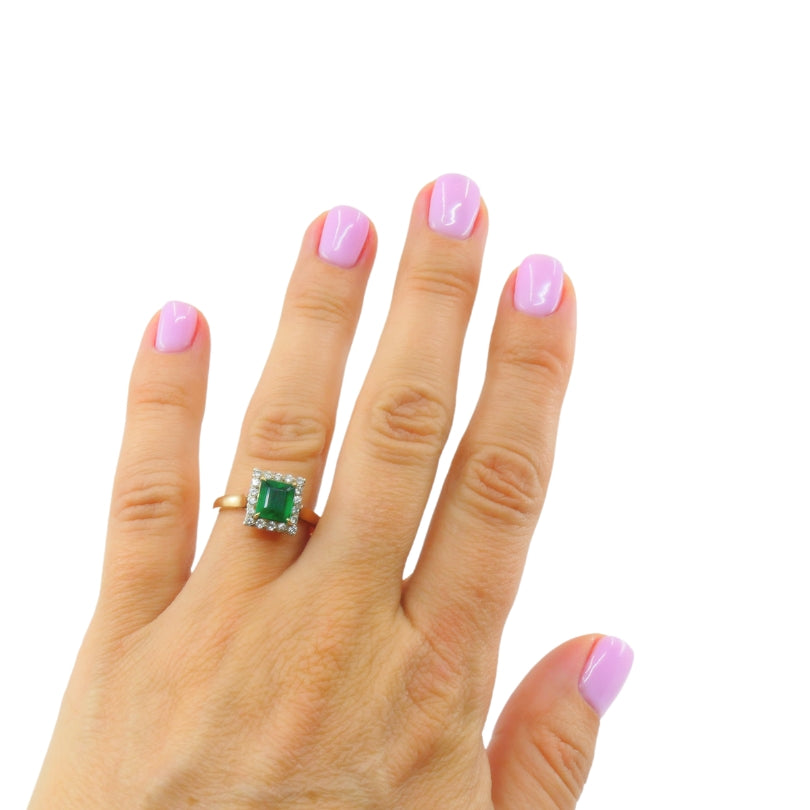 Emerald Ring Vintage 14k Gold Diamond