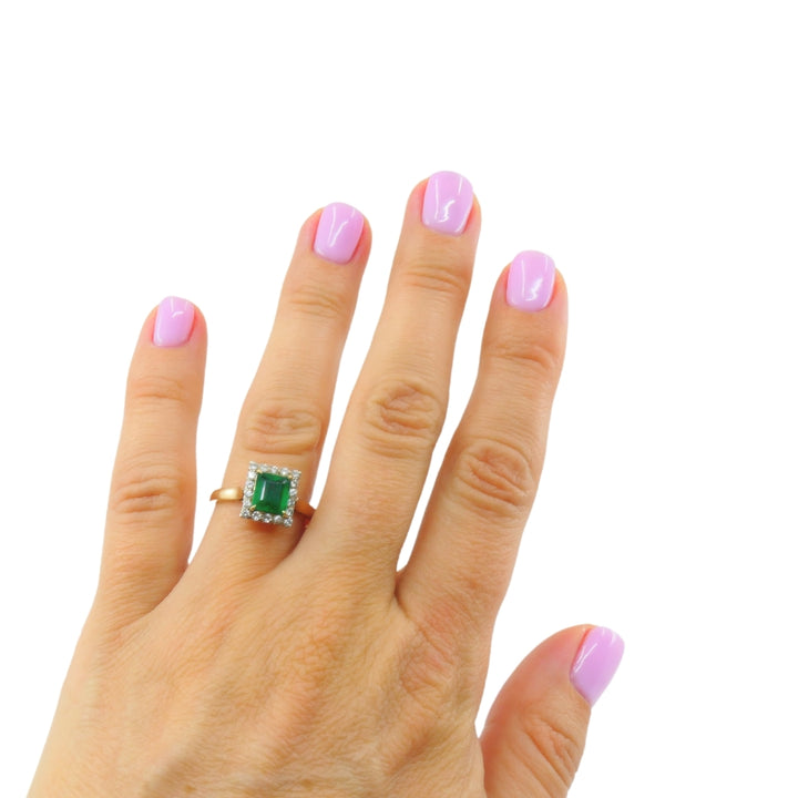 Emerald Ring Vintage 14k Gold Diamond