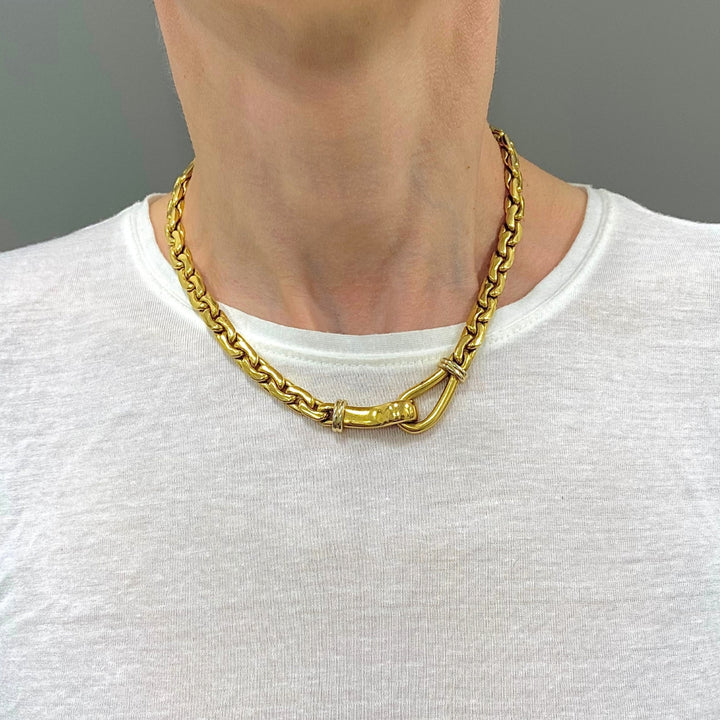 Vintage Italian 18k Gold Link Necklace Sculpted Front Element