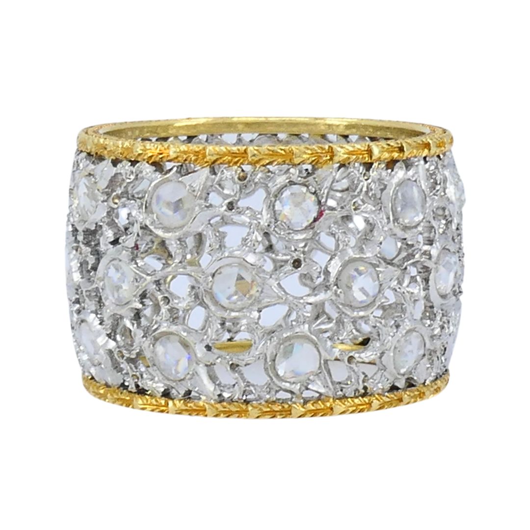 Vintage Buccellati 18k Two-tone Gold Diamond Open Work Band Ring
