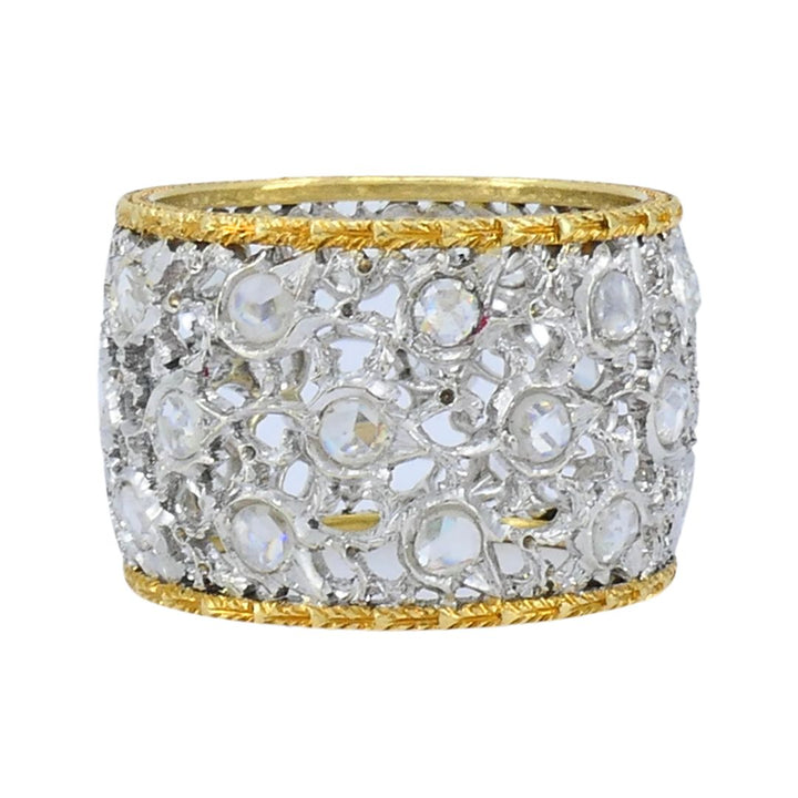 Vintage Buccellati 18k Two-tone Gold Diamond Open Work Band Ring