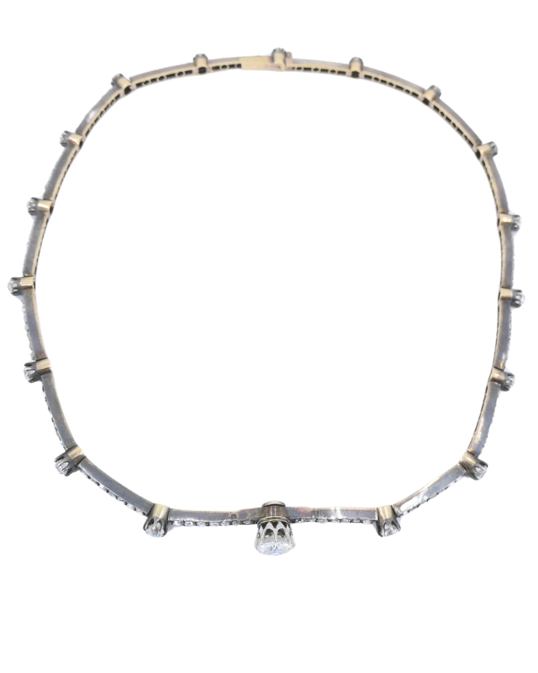Antique 18k Gold Silver Diamond Choker Necklace French Jewelry