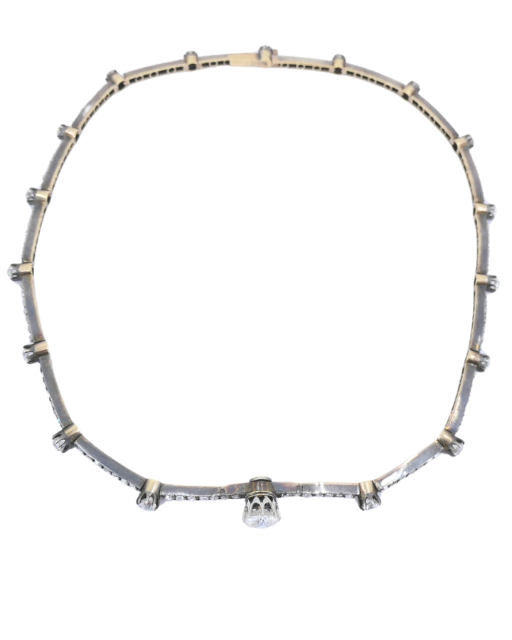 Antique 18k Gold Silver Diamond Choker Necklace French Jewelry