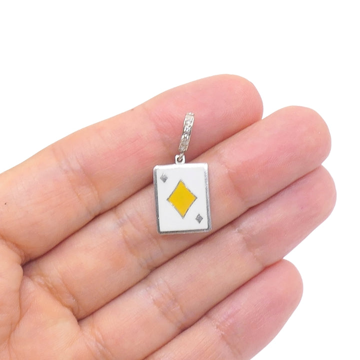 Vintage 12k Gold Playing Card Diamonds Charm Pavé Diamond Bail