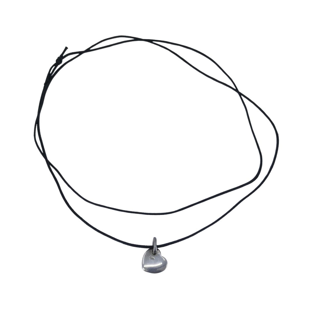 Pomellato Sterling Silver Heart Pendant Black Cord Necklace
