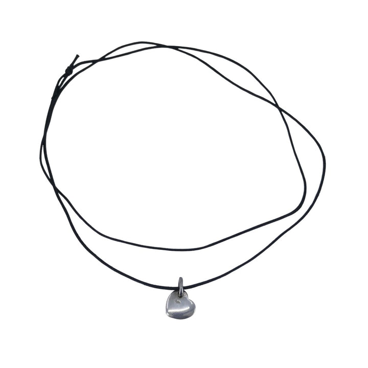 Pomellato Sterling Silver Heart Pendant Black Cord Necklace