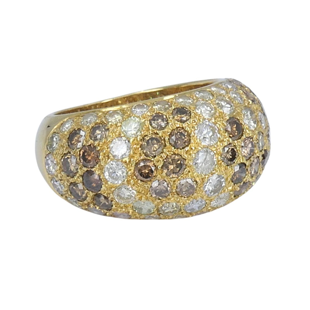 Vintage Cartier Sauvage 18k Gold White Brown Pavé Diamond Dome Ring