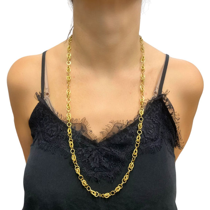 Vintage Italian 14k Textured Link Long Chain Necklace