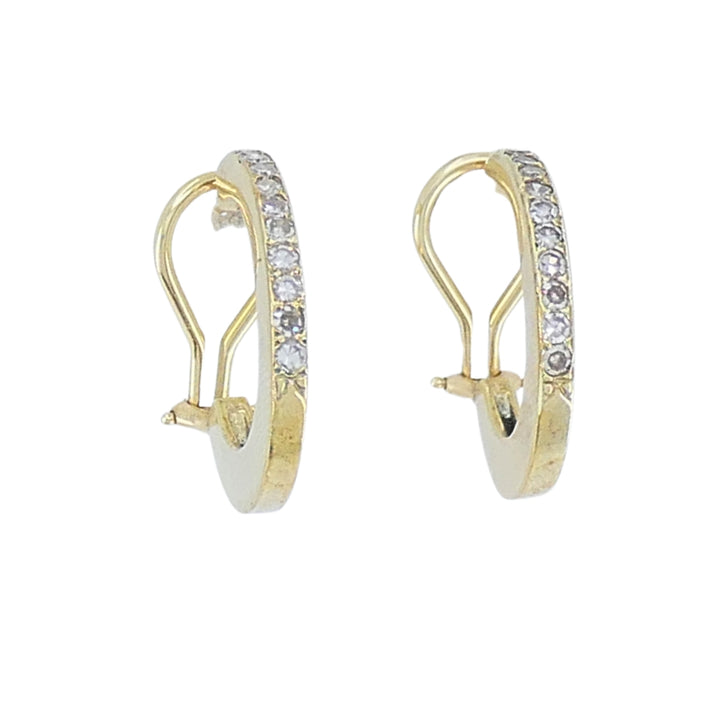 Vintage 14k  Gold Diamond Hoop Earrings with Flat Profile