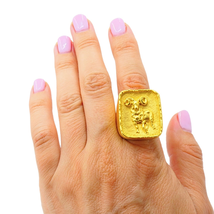 Boris Lebeau 22k Gold Signet Ring Aries Zodiac Sign