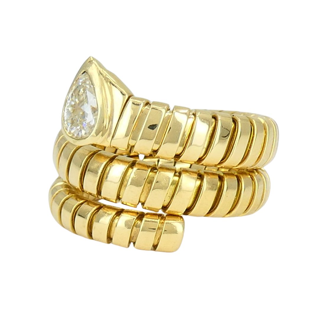 Vintage Bulgari Serpenti Tubogas 18k Gold Diamond Ring