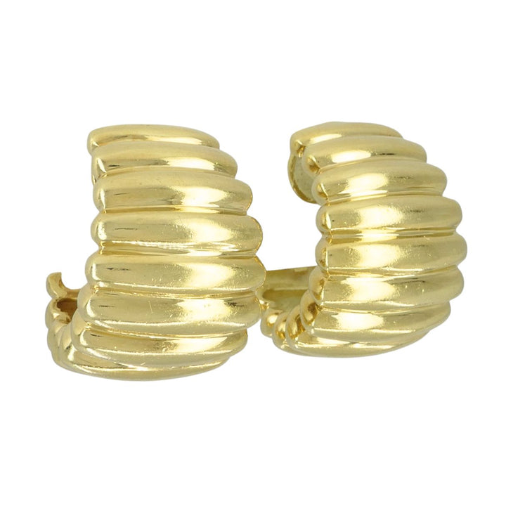 Vintage Tiffany & Co. 18k Yellow Gold Ribbed Huggie Earrings