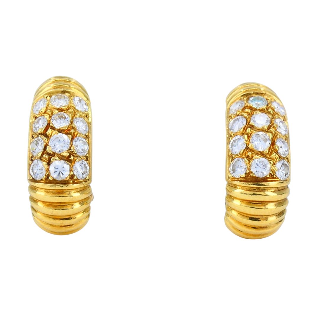 Vintage Van Cleef & Arpels 18k Gold Diamond Huggie Earrings