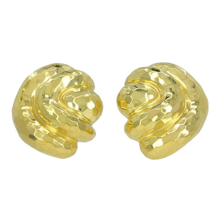 Vintage Henry Dunay 18k Gold Hammered Shell Motif Clip Earrings