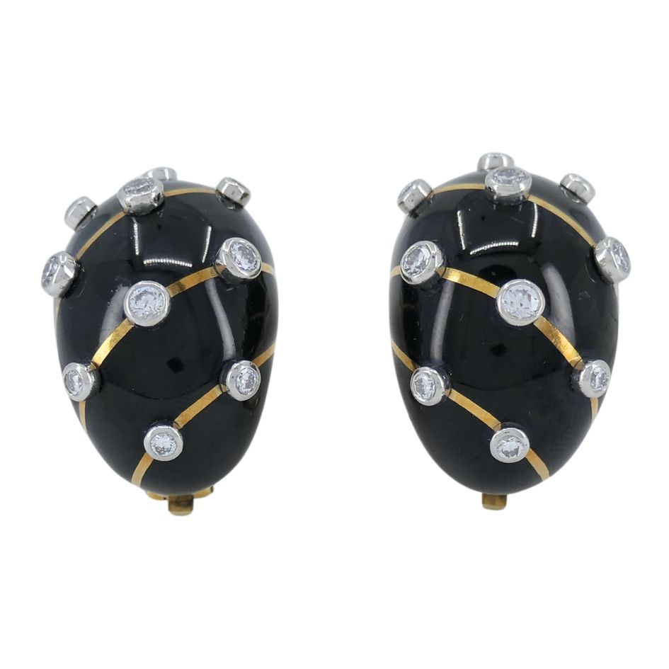Jean Schlumberger Tiffany & Co. 18k Gold Platinum Enamel Diamond Banana Earrings