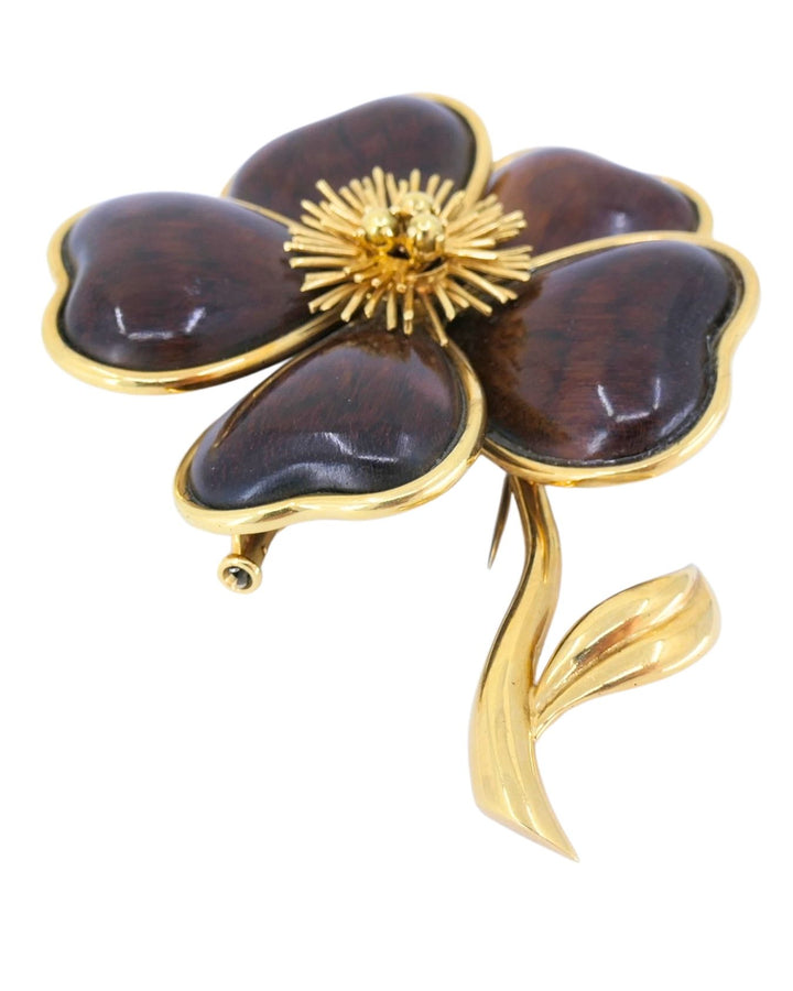 Vintage Van Cleef & Arpels Brooch 18k Gold Wood Clematis Collection