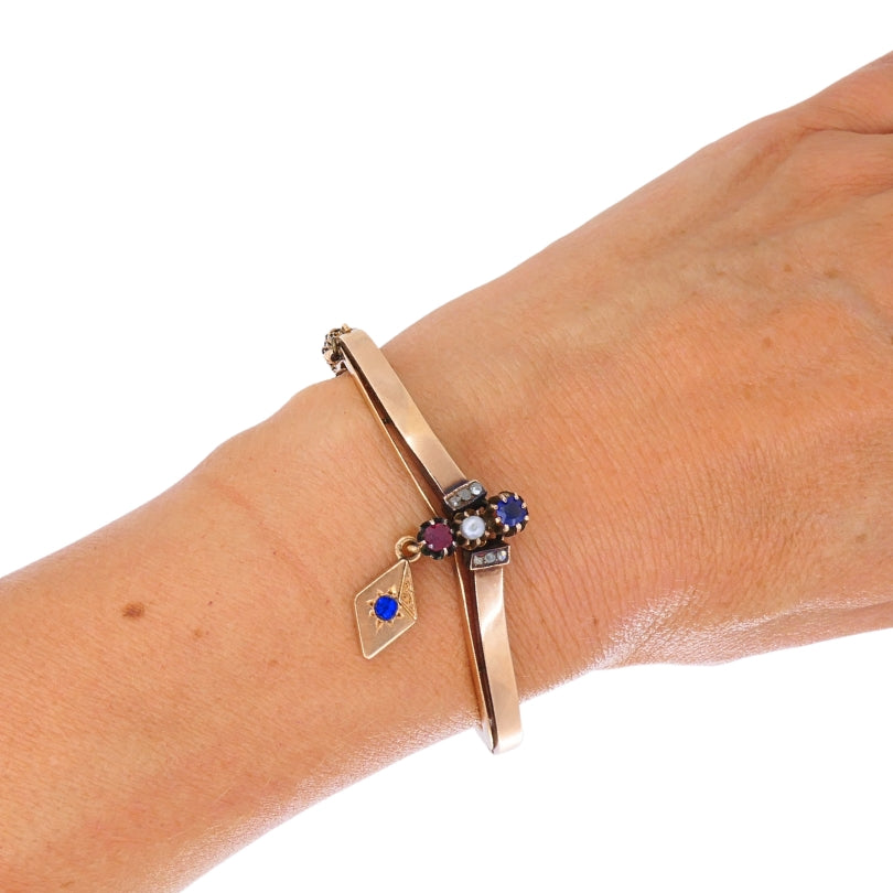 Victorian 14k Gold Gemstone Bangle Bracelet