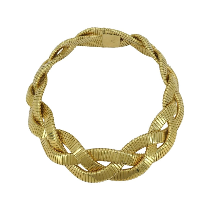 Vintage Carlo Weingrill 18k Gold Braided Tubogas Choker Necklace