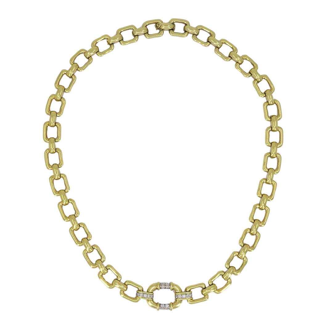 Vintage Cartier 18k Gold Diamond Square Link Collar Necklace