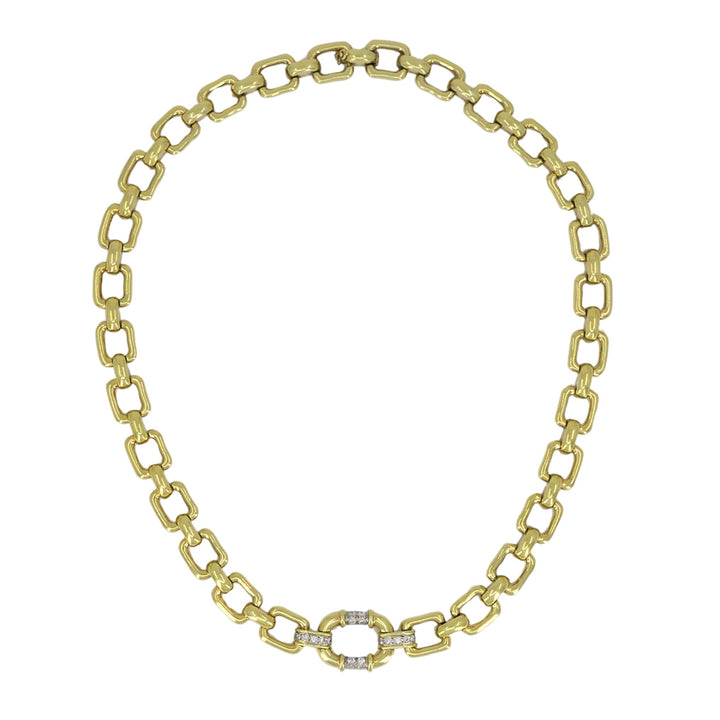 Vintage Cartier 18k Gold Diamond Square Link Collar Necklace