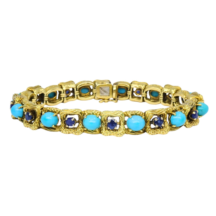 Vintage Tiffany & Co. Bracelet 18k Gold Sapphire Turquoise Estate Jewelry