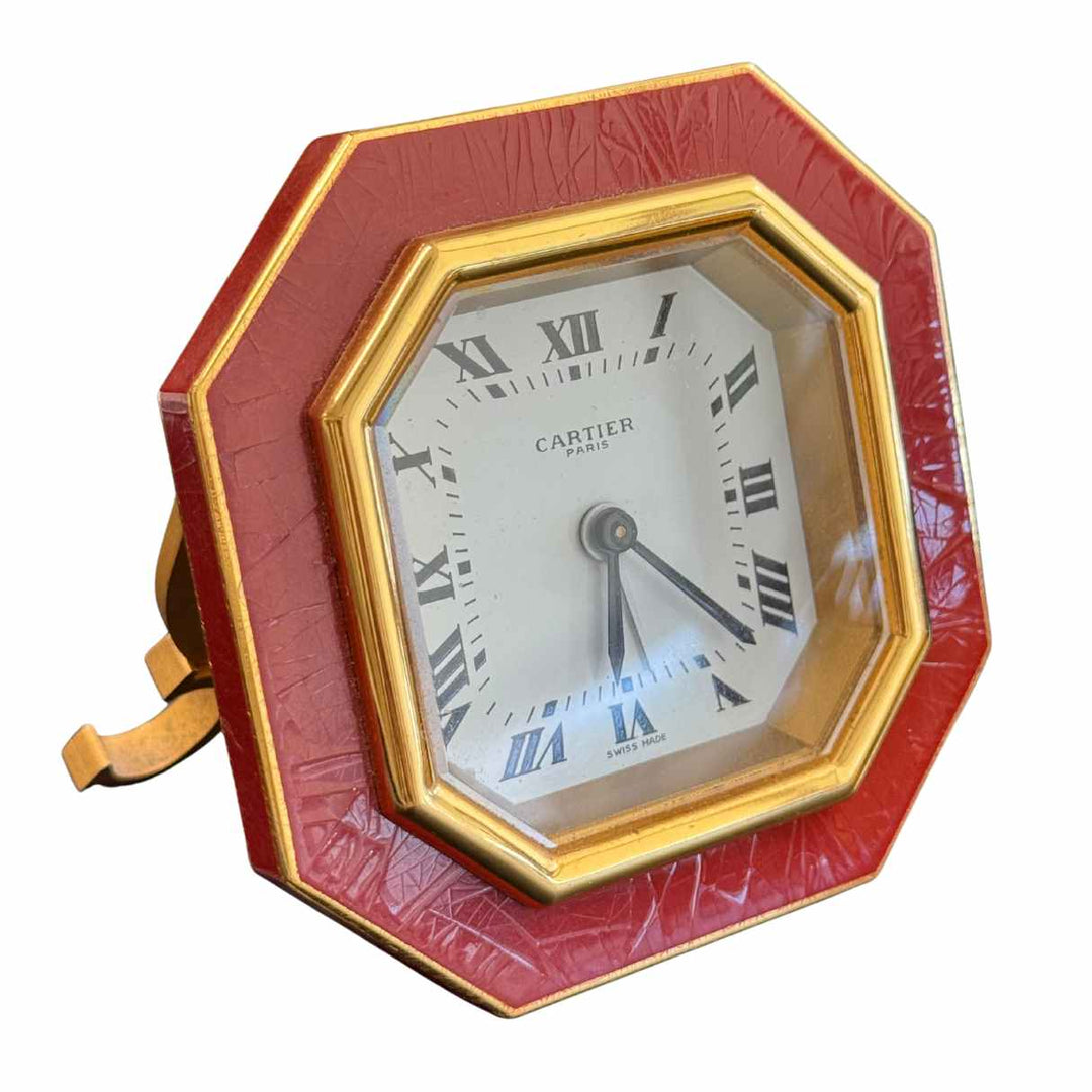 Vintage Cartier Enamel Gold Plated Brass Manual Table Clock