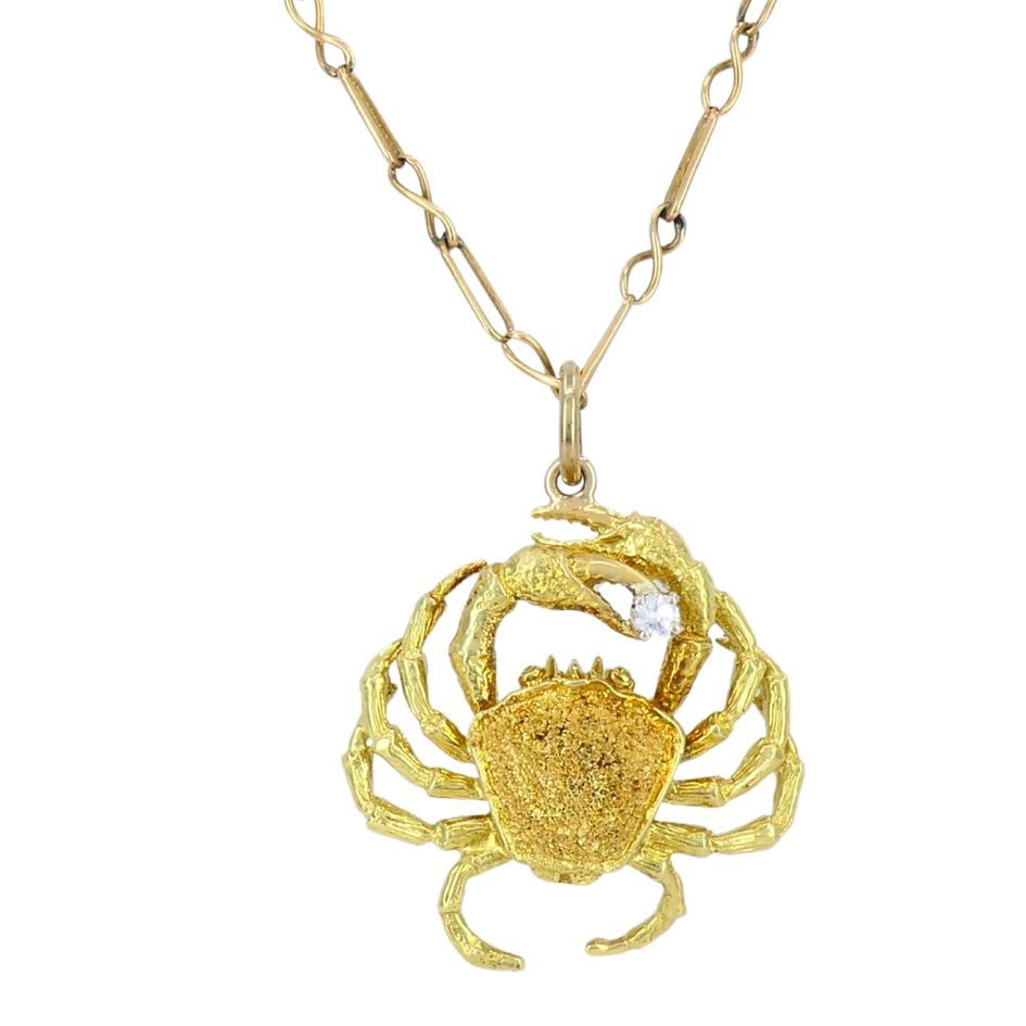 George Lederman 18k Gold Diamond Cancer Crab Pendant Necklace