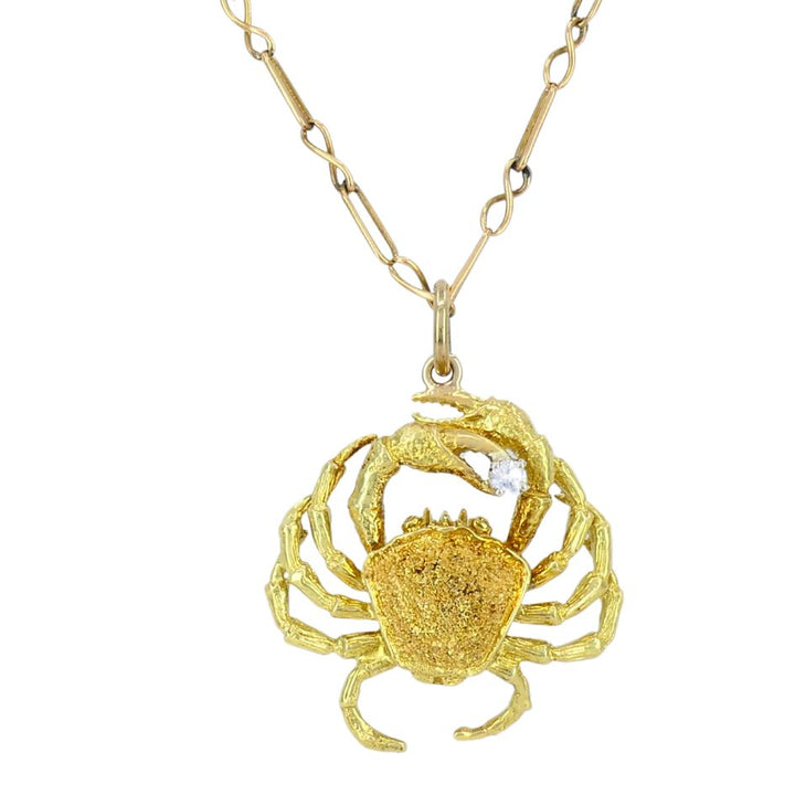 George Lederman 18k Gold Diamond Cancer Crab Pendant Necklace