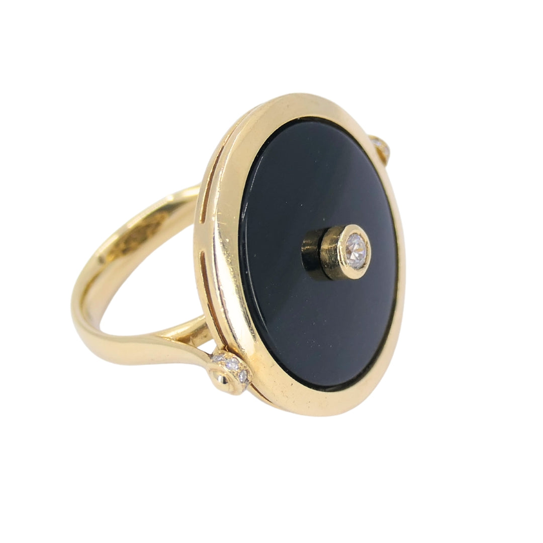 Onyx Ring 14k Gold Diamond Disk Shape