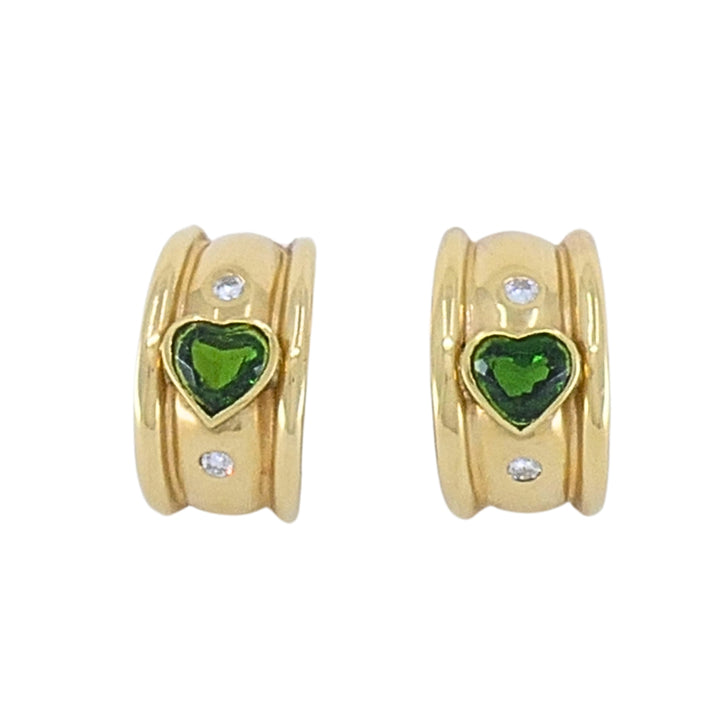 18k Yellow Gold Heart-Shaped Tourmaline Diamond Half-Hoop Earrings