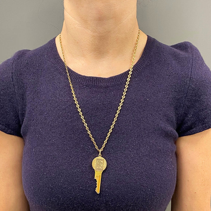 Vintage Cartier 14k Gold Rolls-Royce Key Pendant Necklace