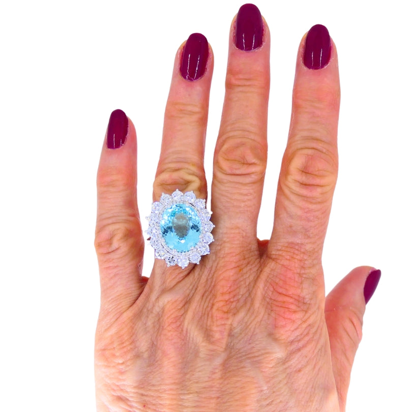 Paraiba Tourmaline Diamond Ring GIA 18k White Gold Estate Jewelry