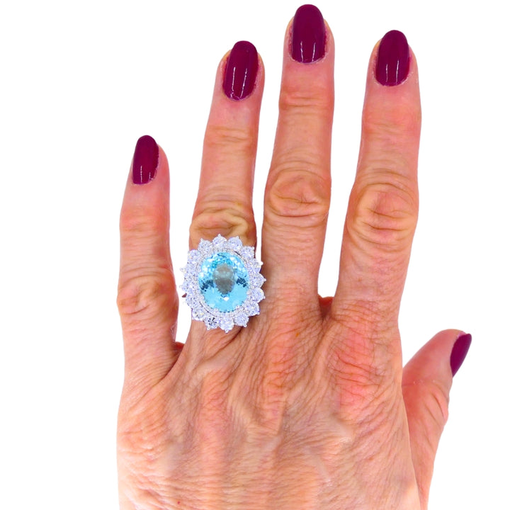 Paraiba Tourmaline Diamond Ring GIA 18k White Gold Estate Jewelry