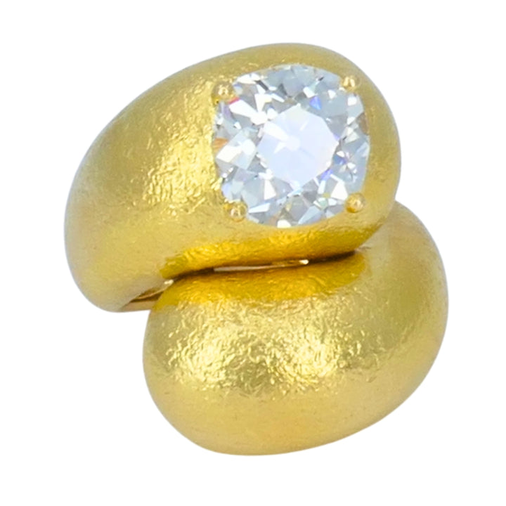 Old European Cut Diamond Ring Gold Bypass Cocktail Ring