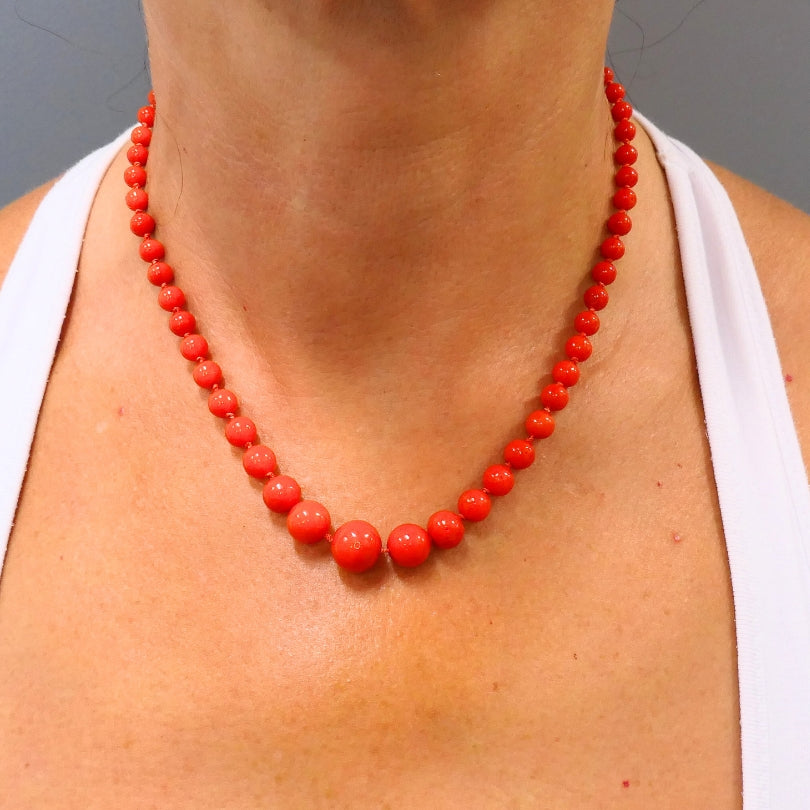 Coral Bead Necklace 14k Gold Clasp