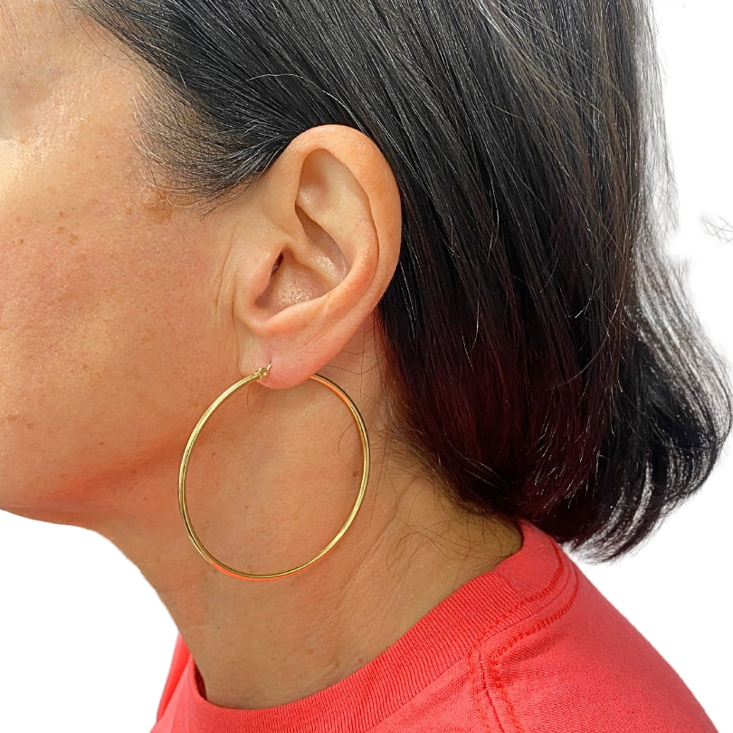 Hoop Earrings 14k Gold Wire Earrings Medium Size