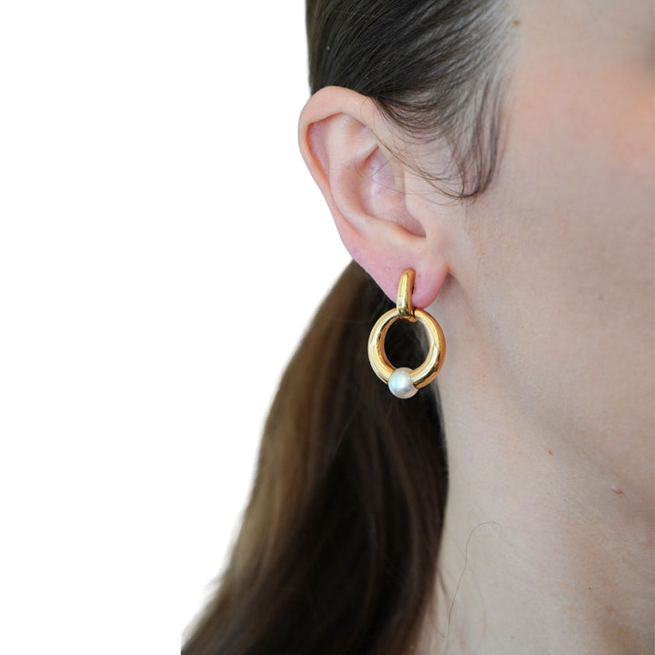 Vintage Cartier 18k Gold Pearl Doorknocker Clip-on Earrings