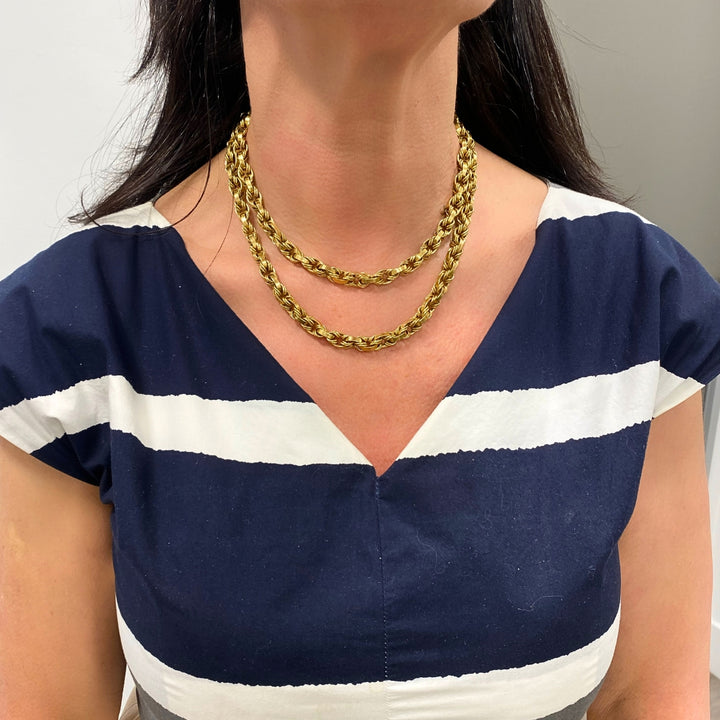 Vintage Italian 18k Gold Arezzo Rope Link Heavy Chain Necklace