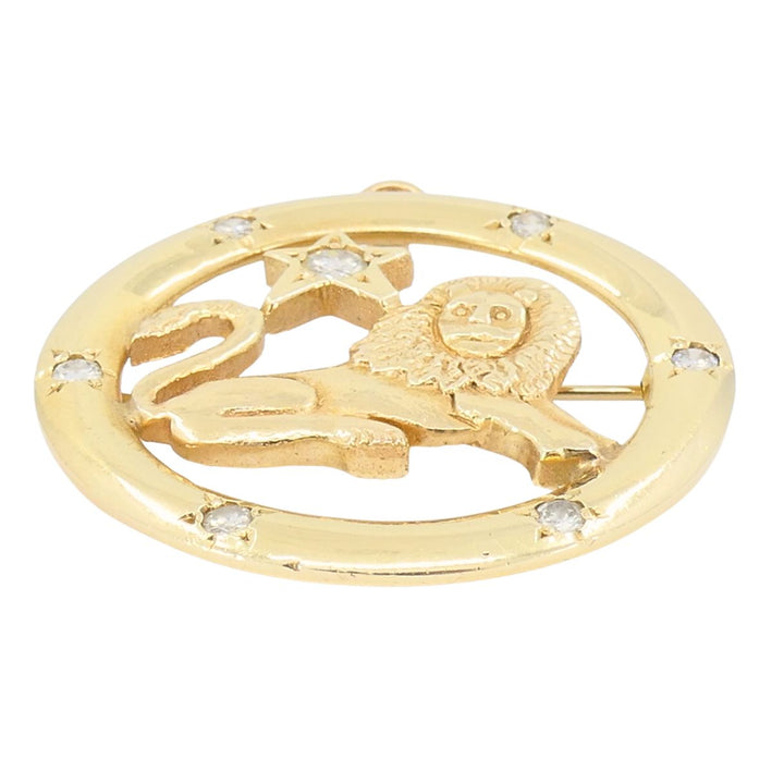Vintage 14k Gold Diamond Leo Astrological Zodiac Pendant Pin