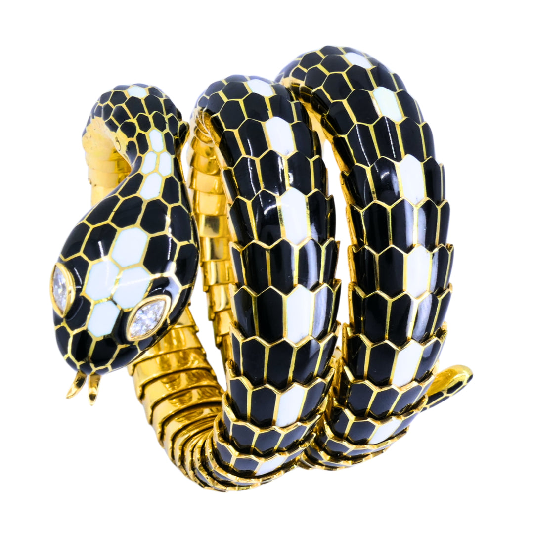 Bvlgari Bulgari Serpenti Bracelet 18k Gold Diamond & Enamel Coil Bracelet