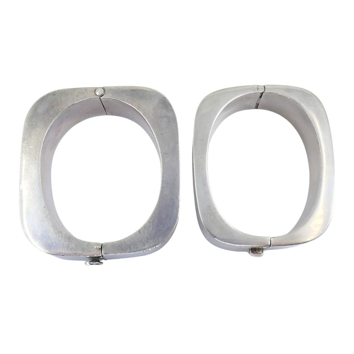 Vintage Sterling Silver Mexico Geometric Hinge Bracelet Pair
