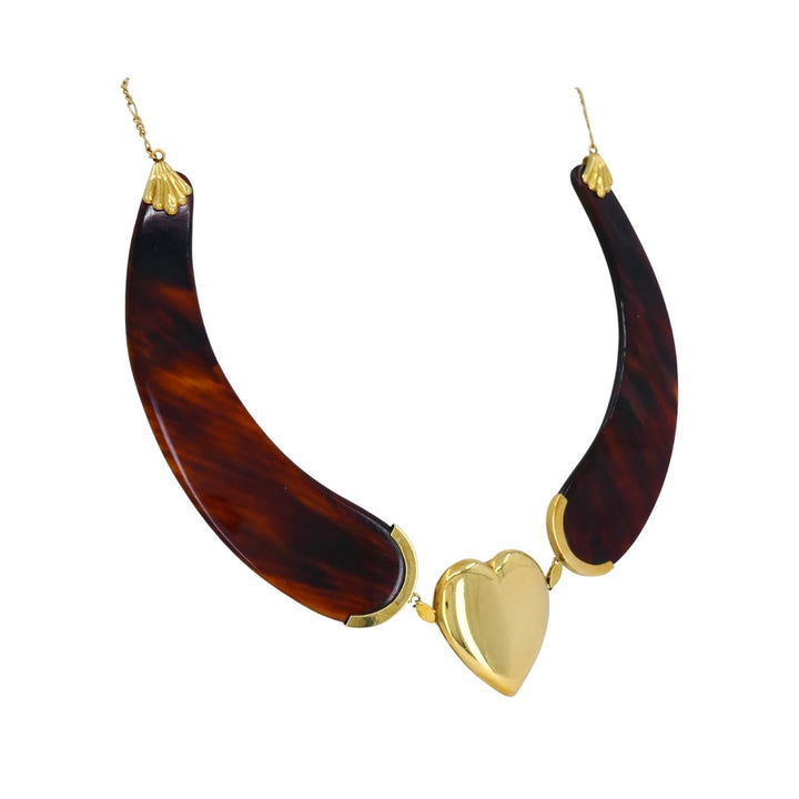 Vintage Italian 18k Gold Heart Tortoise Collar Necklace